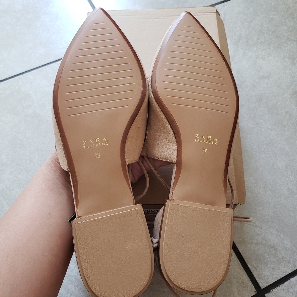 Zara Taupe Lace Up Flats - Picture 8 of 12
